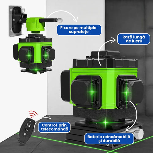 NIVELA LASER 16 LINII - 4D, 2 ACUMULATORI SI 10 ACCESORII
