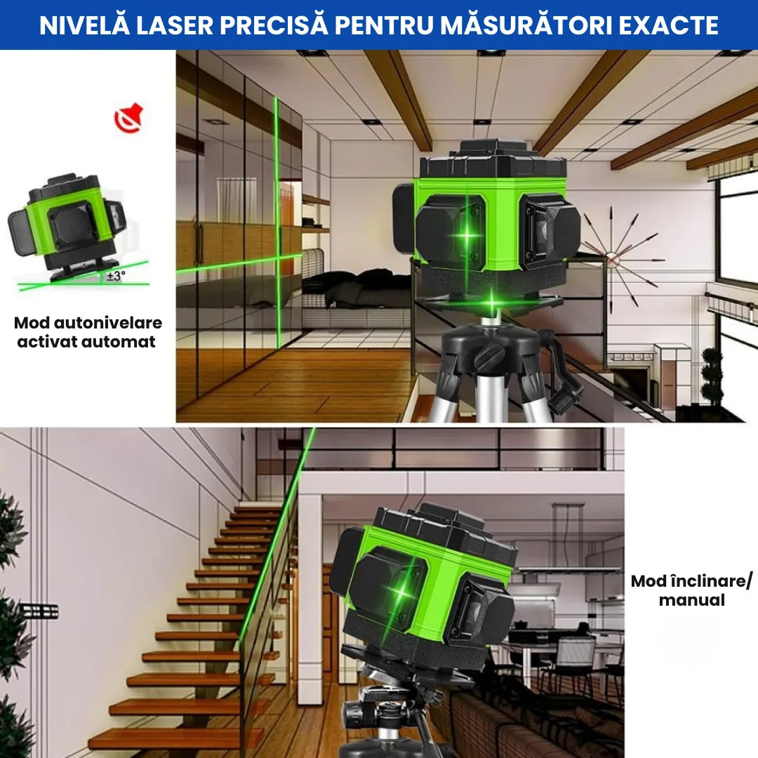 NIVELA LASER 16 LINII - 4D, 2 ACUMULATORI SI 10 ACCESORII