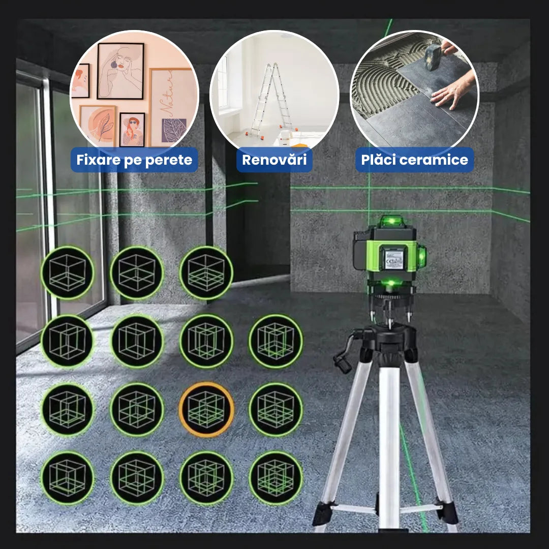NIVELA LASER 16 LINII - 4D, 2 ACUMULATORI SI 10 ACCESORII