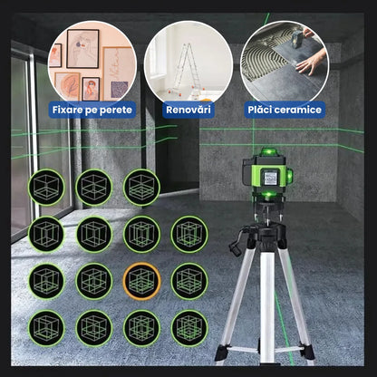 NIVELA LASER 16 LINII - 4D, 2 ACUMULATORI SI 10 ACCESORII