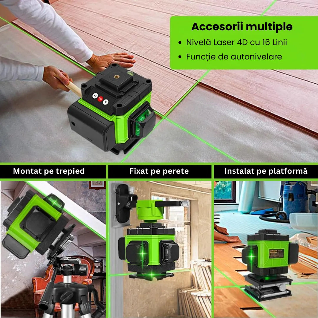 NIVELA LASER 16 LINII - 4D, 2 ACUMULATORI SI 10 ACCESORII