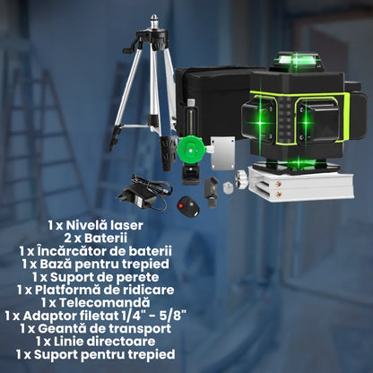NIVELA LASER 16 LINII - 4D, 2 ACUMULATORI SI 10 ACCESORII